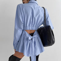Temperament Commute All-match Cotton Shirt Long-sleeved Lace-up Top