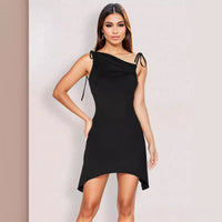 Irregularly Pleated Strap Cross-Neckline Dress