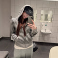 Gray Striped Hooded Sweater Women's Loose Casual