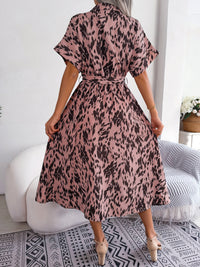 Women's Casual Loose Leopard Print Tie Waist Shirt Dress