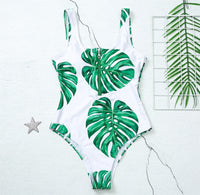 Female Leaf Print One-piece Zip Swimsuit