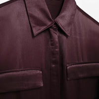 Women's Pocket Silk Satin Long-sleeved Shirt