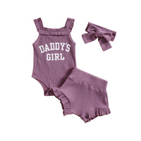 Girls Sling Romper Letter Printed Shorts Headscarf Suit