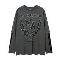 American Street Fashion Letter Printed Long Sleeve Wash