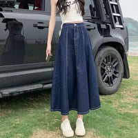 Denim A- Line High Waist Umbrella Skirt