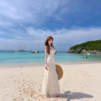 Island Resort Off-Shoulder Elegant Gown Fishtail Maxi Dress