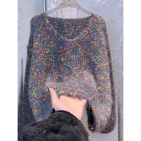 Women's V-neck Pullover Short Colorful Polka Dot Sweater