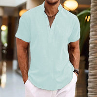 Summer Men's Retro Short Sleeve Stand Collar Top