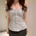 Blue Striped Puff Sleeve Shirt Top For Women