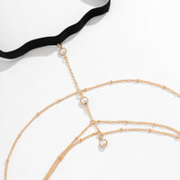 Beach Faux Pearl Rhinestone Fringe Body Chain