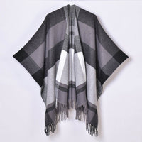 Tassel Split Shawl Simple Plaid Jacquard Scarf