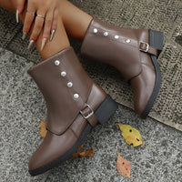 Belt Buckle Low Heel Knee-high Boots Plus Size Women's Boots