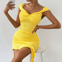 Solid-color Womens Off-shoulder Dress With Ruffled Hem