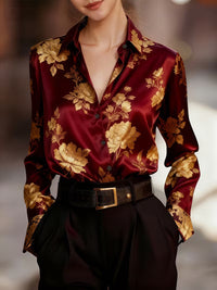 Women's Printed Long-Sleeve Satin Shirt