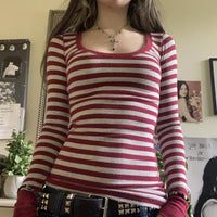 Womens Striped Crew Neck Long Sleeve Top