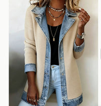 Denim Patchwork Suit Collar Coat Womens Top