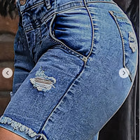 Women's Plus Size Ripped Denim Shorts High Stretch