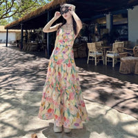 Floral Designer-Look Niche Womens French-Style Slip Long Dress