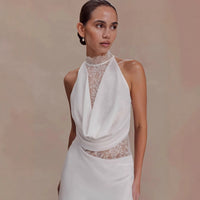 New Neck-hanging Lace-spliced Satin Dress Short Skirt