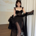 Women's Chest Pad Slip Nightdress Ice Silk Robe Two-piece Set
