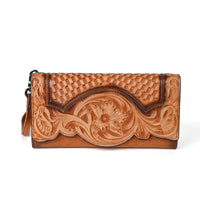 Chinese Style Embossed Wallet Top Layer Long Cowhide Fashion