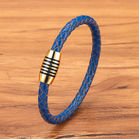 Men's 6mm Stainless Steel Magnetic-Clasp Leather Braided Bracelet