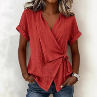 Women's Casual Lapel Collar Lace-Up Short-Sleeve Top