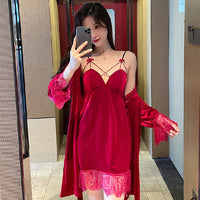 Gold Velvet Pajamas Women's Nightdress With Chest Pad Lace Long-sleeved Nightgown Homewear