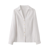 White V-neck Roll-up Sleeve Linen Blend Shirt