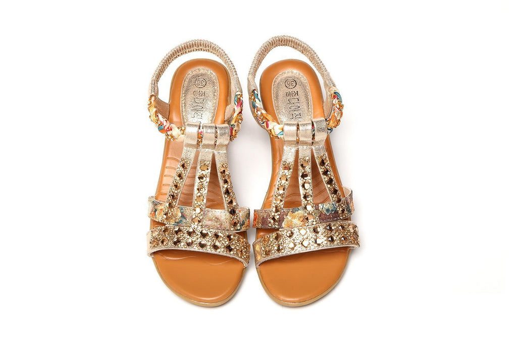 Women's Summer Flat Bottom Rhinestone Elastic Strap Sandals