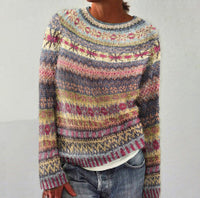 Womens Crew-Neck Sweater With Striped Paneling