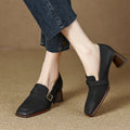 Womens Retro Brown Commuter British Style Leather Shoes With Chunky Heels