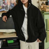 Men's Thick Loose Pu Shuai Embroidered Zipper Hooded Jacket