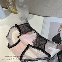 Retro High Luxury Lace Underwear Women's French Eyelash Stitching Satin Comfortable Breathable Purified Cotton Crotch