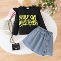 Girls' Stripe-resistant Long Sleeve Letter Jacket Denim Skirt Suit