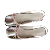 Square Toe Chunky Heel Low-cut Back Empty Closed Toe Sandals