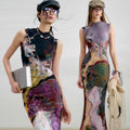 Two-Way Color-Block Printed Cheongsam Dress