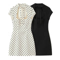 Fashionable Polka-Dot Short Dress With Bow Accent
