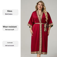 Womens Nightgown With Straps Solid-Color Luxurious Loungewear Satin Bathrobe Set