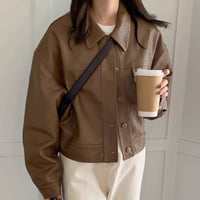 Brown Leather Coat Women's PU Leather