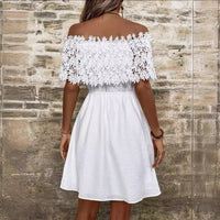 Summer Water-Soluble Lace Panel Off-Shoulder Waist-Cinching Dress