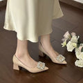 2026 French Elegant Pointed Toe Low Cut Shoes For Women, Rhinestone Square Buckle, Commute Casual Block Heel Pumps