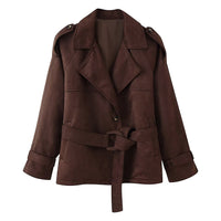 Versatile Instagram Style Retro Lace Up Lapel Long-sleeve Cropped Jacket