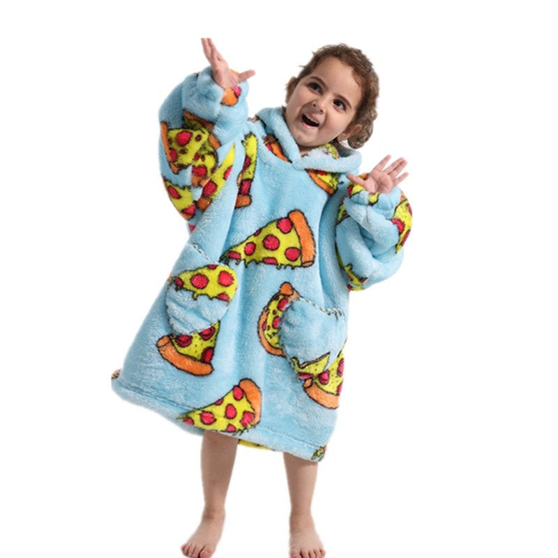 Boys And Girls Comfortable Cotton Velvet Cold-proof Clothes Lazy Blanket Hooded Plus-sized Thickened Blanket Lazy Clothes Children's Sleepwear