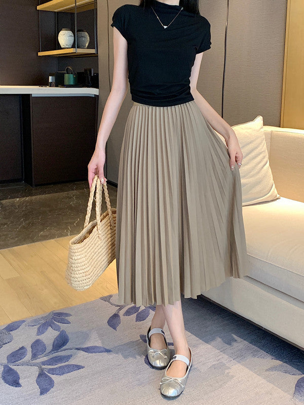 Classic Simple Multicolor Pleated Skirt High Waist Slimming