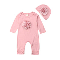 Long-sleeved Solid Color Floral Baby Jumpsuit