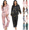 Women's Print Pajama Set Long Sleeve Tops And Pants Loungewear Sleepwear