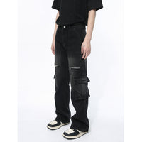 Vintage Zipper Design Multi-pocket Workwear Jeans