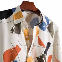 Casual Polo Collar Slim-fit 3D Printed Men's Shirt