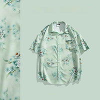 New Chinese Style Ice Silk Men's Breathable Floral New Guo Feng Lapel Vintage Shirt